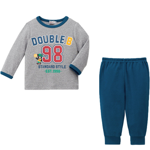 Mikihouse儿童睡衣套装长袖长裤2件套小黑熊logo家居服Double_B