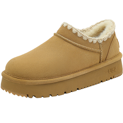 UBZ 防水厚底加绒雪地靴女2026年冬季新款保暖棉鞋针织短靴