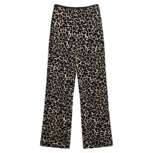 ECHOADE凉爽亲肤_时髦低腰设计 脚口花边点缀垂坠感豹纹直筒长裤