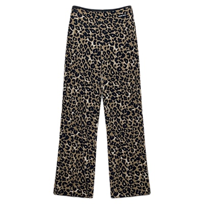 ECHOADE花边点缀豹纹直筒长裤