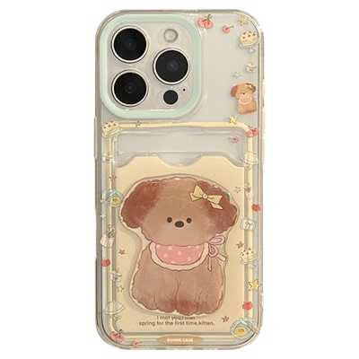 3D cartoon cute dog card holder clear case适用iphone 11 12 13 14 15 16 17 pro max XR XS MAX 7 8 PLUS