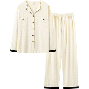 思莉太太睡衣女款春秋纯棉长袖白色高级感可外穿超火网红款家居服