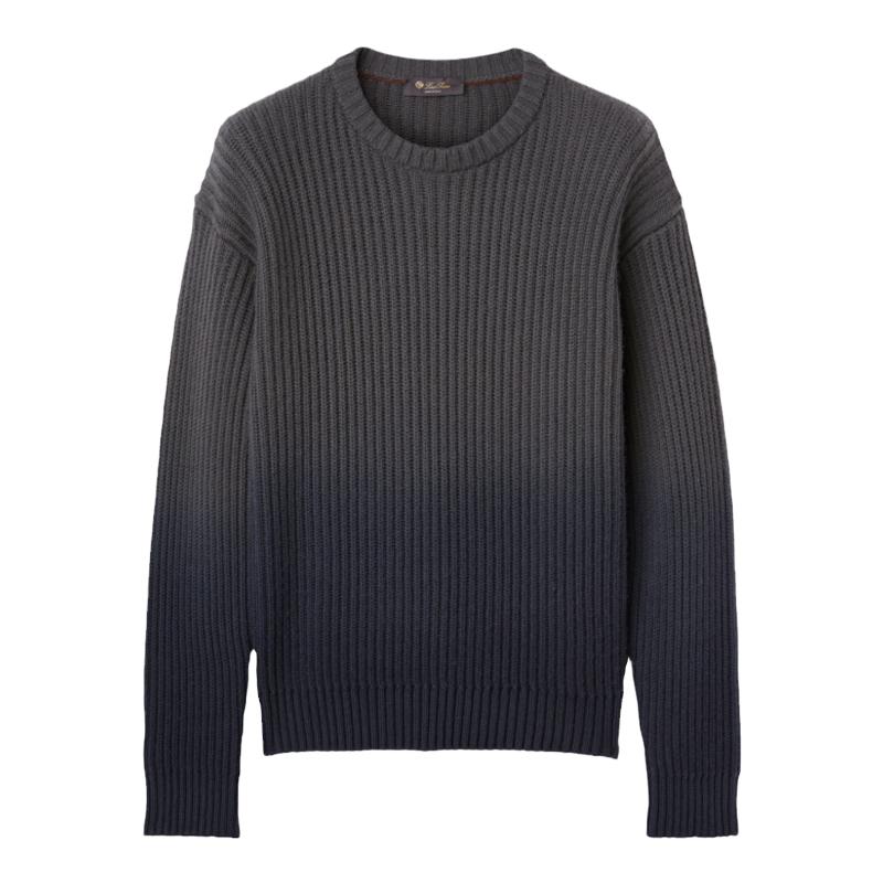Loro Piana/诺悠翩雅男装渐变染色渔夫罗纹羊绒套头圆领针织衫