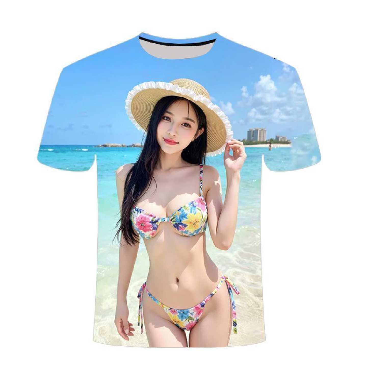 夏季爆款气质美女系列 3D印花t恤衫 时尚潮流青少年男女圆领短袖