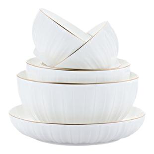 顺祥陶瓷碗碟套装家用简约现代饭碗餐具轻奢盘子纯白面碗汤碗金