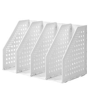 得力桌面书架加厚加大书立架收纳盒可折叠收缩文件框书立学生用书本收纳收缩框办公室三联收纳书架学生书档