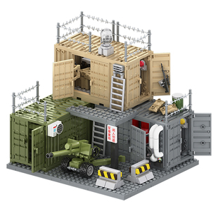 MOC积木托比狮军事集装箱基地装备库武器库兵营 儿童益智拼装玩具