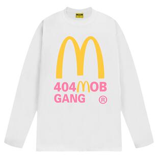 404MOB潮牌嘻哈趣味麦当长袖T恤男女同款美式街头小众ins潮情侣款