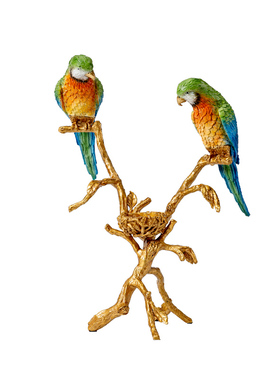 纯铜彩绘鹦鹉吉祥鸟玄关装饰摆件