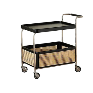 纯实木可移动藤编小推车小茶几边几中古角几沙发茶水车置物边柜