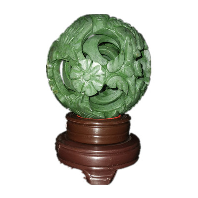 玉石摆件同心球办公室玲珑鬼工球