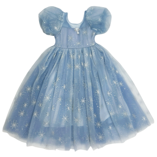 艾莎公主裙女童夏季新款爱莎泡泡袖礼服裙子冰雪奇缘小女孩连衣裙