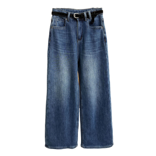 N货!温暖瘦腿并存!加绒中高腰牛仔直筒裤女 M037007~JS