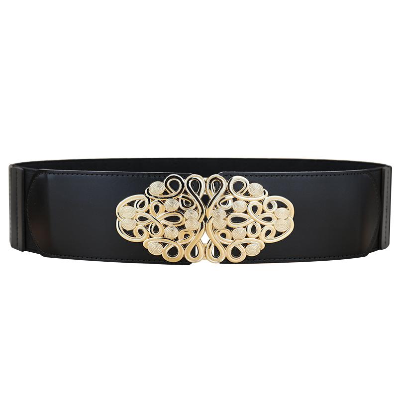 腰封女真皮头层牛皮松紧宽腰带黑色复古百搭装饰配裙子大衣羽绒服