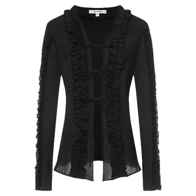 MOUSSY 早春新品甜美风荷叶边绑带衬衫外套女028IAA30-1016