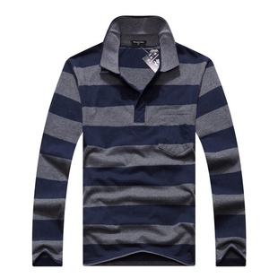 男士秋衣打底衫长袖t恤翻领棉质男式上衣休闲带领宽松大码T恤