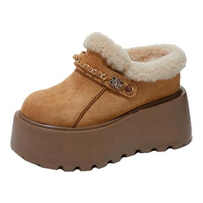 厚底加绒保暖毛毛勃肯包头半拖鞋