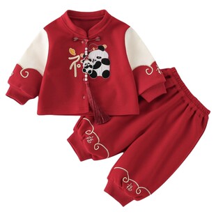 婴幼童拜年服薄款汉服套装春装宝宝新中式过年衣服唐装喜庆两件套