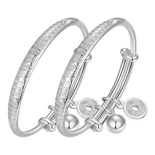 中国黄金百福铜钱坠童镯足银999手镯银手镯宝宝镯百天周岁礼物