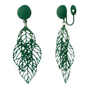 绿色树叶耳环网红气质复古港风2023年新款潮耳饰蚊香盘耳夹无耳洞