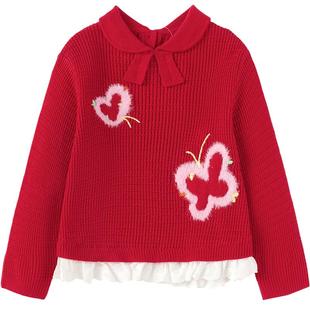 巴拉巴拉童装女童毛衣儿童2026新款春秋装红色针织衫宝宝拜年服潮