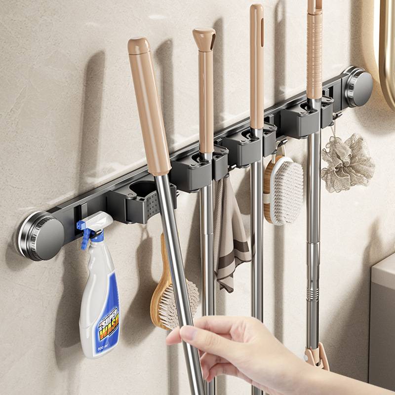 丹乐吸盘拖把夹挂钩卡扣固定器壁挂打孔门浴室置物架后扫把免拖布