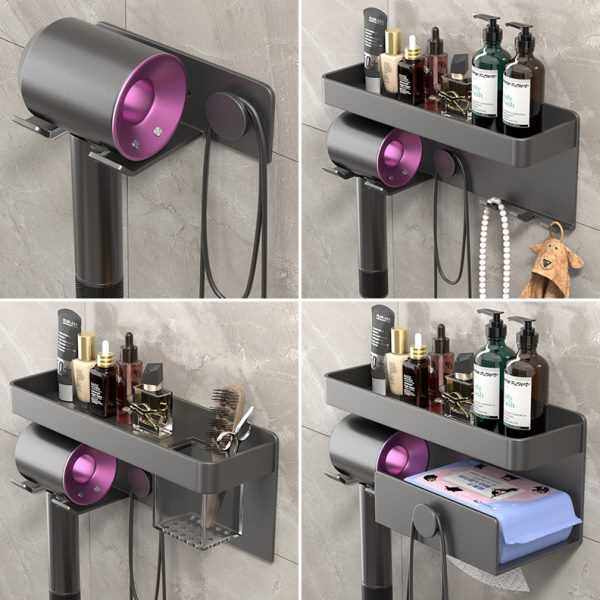 太空铝吹风机置物架免打孔挂壁式卫生间多功能电风筒收纳浴室支架