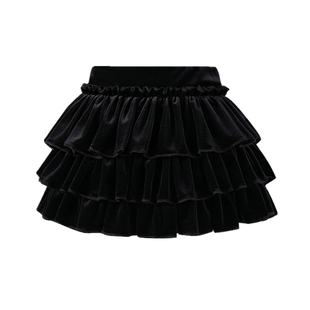 秋冬新款女童芭蕾风短裙丝绒蛋糕裙显瘦小个子蓬蓬半身裙多层裙摆