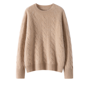 康家线~三加厚圆领麻花山羊绒衫女宽松显瘦毛衣百搭打底秋冬上衣