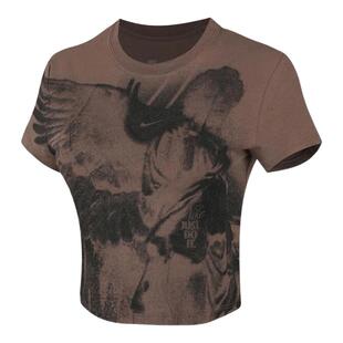 Nike耐克女子夏新款休闲印花紧身透气露脐短袖运动T恤 HV5001-214