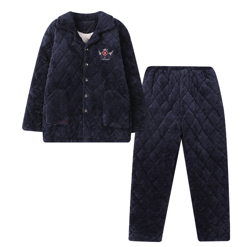 男士珊瑚绒三层加厚加绒家居服