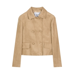 【商场同款】LILY2025春新款女装美拉德老钱风翻领夹克外套女短款