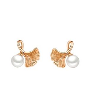 金店同款三生有幸S925纯银珍珠耳钉女ins小众设计银杏叶耳环新款