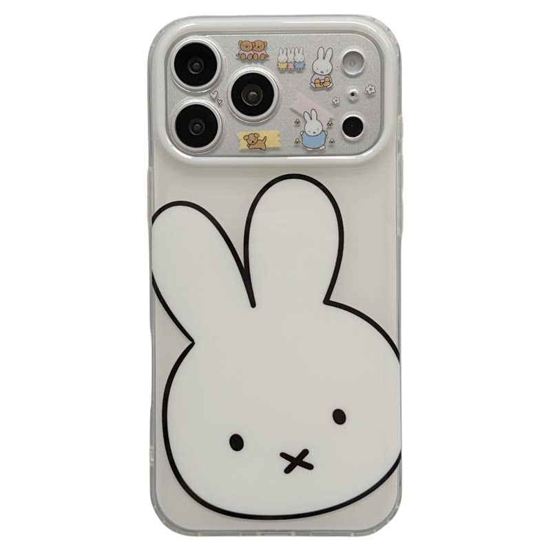 jze 可爱简约奶白色线条米菲兔适用苹果17ProMax手机壳iphone15新款16pro女17pro带挂绳14双层全包防摔手机套