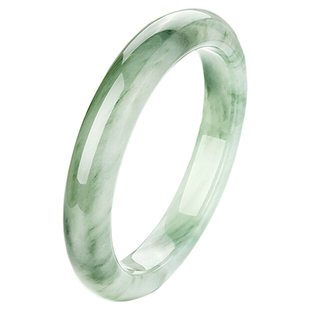 无染色天然新疆天山翠手镯飘花玉镯女款雪翠金丝玉圆条平安镯正品