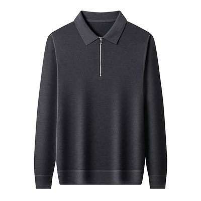 恒源祥精纺羊毛拉链翻领加厚毛衣