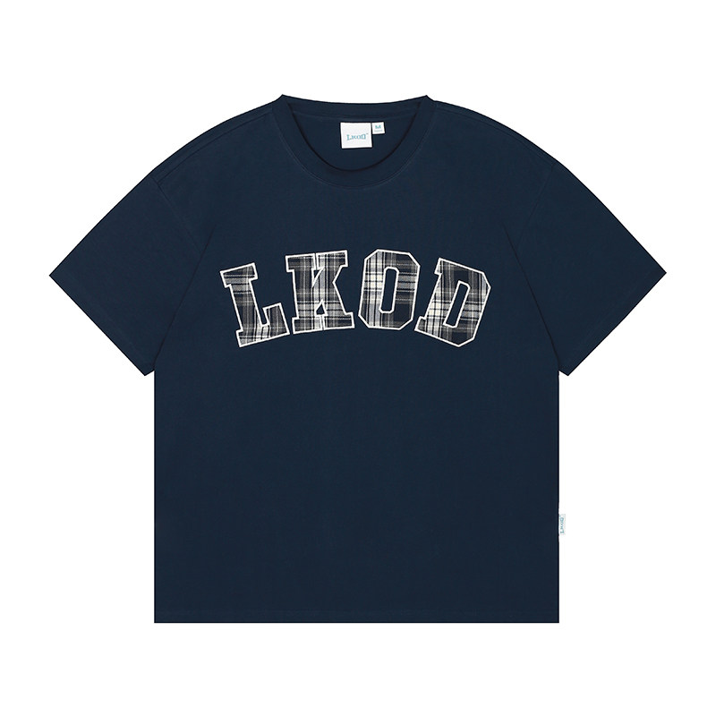 LKSTORE LKOD2024春夏新款格子字母圆领T恤潮牌男女同款短袖打底