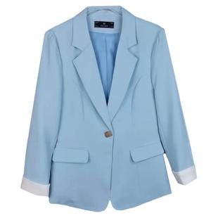 九分袖黄色西装外套女小个子春款高级感修身洋气蓝色休闲上衣短款