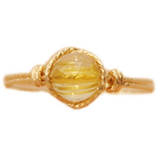 天然金发晶戒指进口14k包金指环水晶麻花绕线手工绕制原创设计