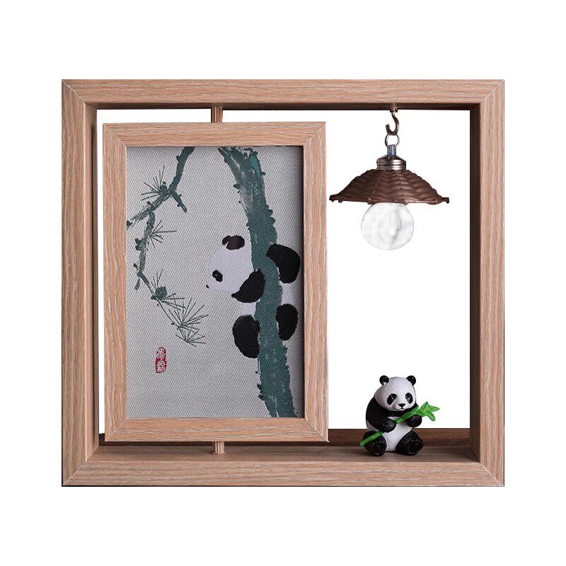 蜀锦工艺熊猫旋转框画摆件小夜灯特色礼品送朋友送老外特产礼品