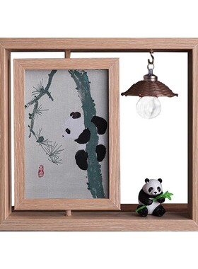 蜀锦熊猫旋转框画小夜灯送礼