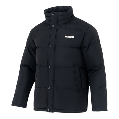 斯凯奇羽绒服男款冬季加绒保暖上衣男士黑色棉服官方正品外套男装