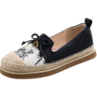 Safiya/索菲娅新中式国风竹叶蝴蝶结休闲透气懒人平底渔夫鞋女款