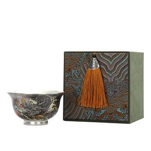 创意高档银杯子999银茶杯黑彩手工鎏银主人杯鱼化龙单杯功夫茶杯