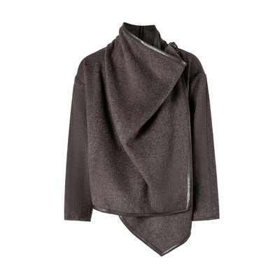 BALIANG「捌樑」 峪 'Valley' 不对称磨毛人字纹羊毛呢大衣外套