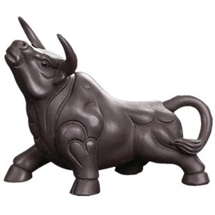 万顺茶具配摆件紫砂茶宠斗牛气冲天势不可挡喷水金蟾可养变色茶玩