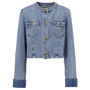 商场同款FF||仿佛春夏季牛仔短外套女圆领纯棉短款设