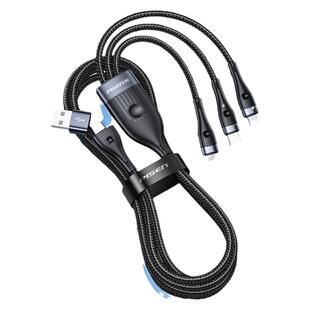 品胜三合一快充数据线100W二拖三5A充电线PD20W闪充一拖三适用华为手机平板ipad苹果安卓MacBook笔记本多功能