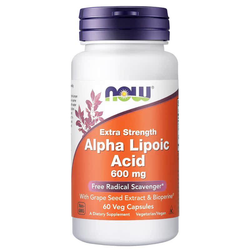 now阿尔法硫辛酸600mg胶囊r型a美国进口抗糖丸口服美容丸胡椒碱