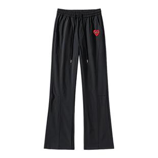 查尔斯桃心 美式斜切拼接休闲裤子男春秋夏季薄款高街微喇弯刀裤